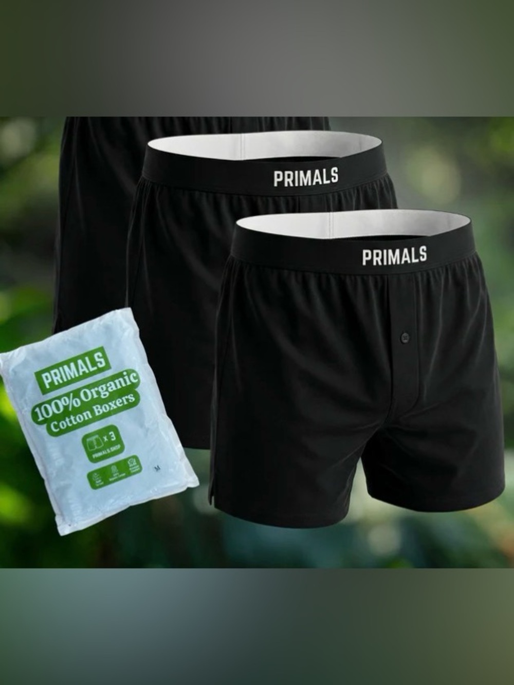 Primals Black Men's Organic Cotton Boxer Shorts - 3 Pack